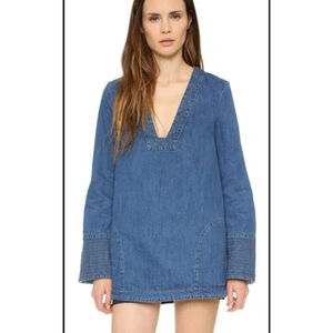 Anthropologie Free People Denim Tunic Top Blue XS Boho